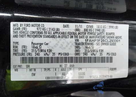 2012 Ford Focus Se z USA, uszkodzony, nr VIN 1FAHP3F25CL293301